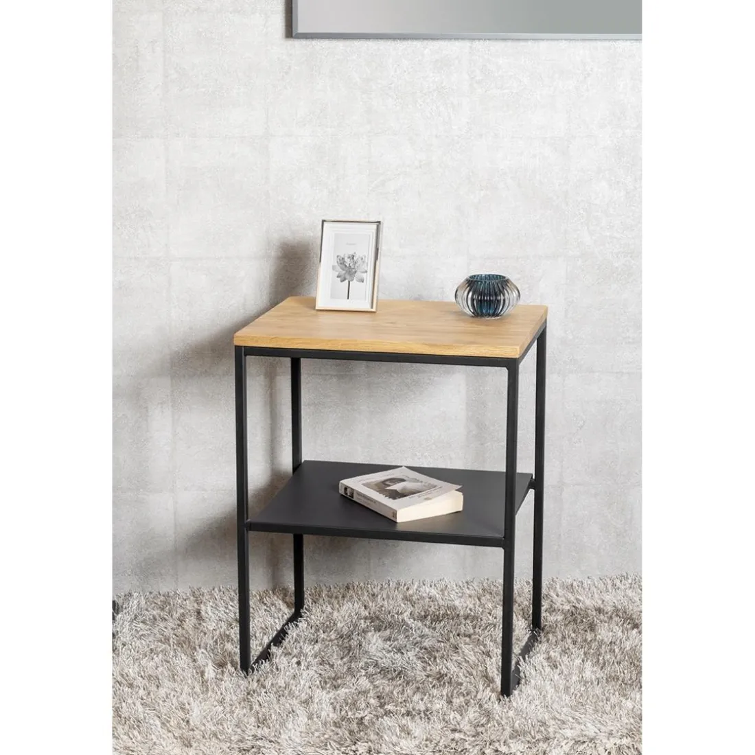 Table d'appoint à deux niveaux chène et métal