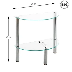 Table d'appoint 2 niveaux avec plateau demi lune en verre
