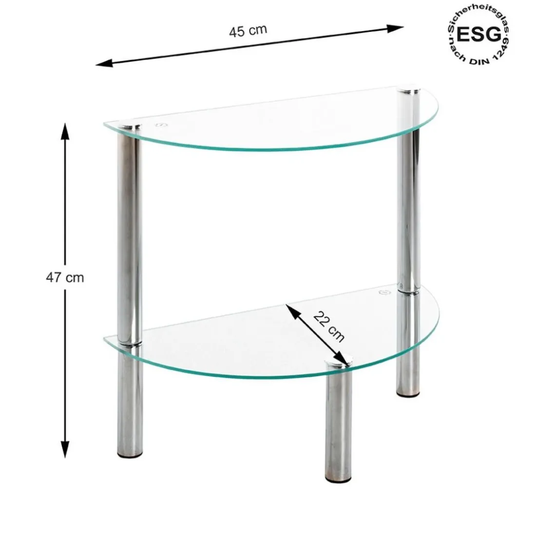 Table d'appoint 2 niveaux avec plateau demi lune en verre