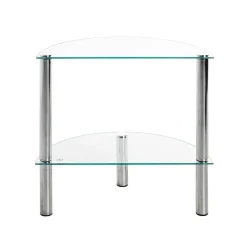 Table d'appoint 2 niveaux avec plateau demi lune en verre