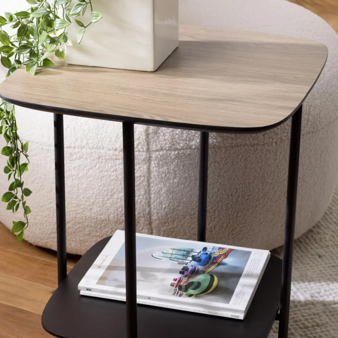 Table d'appoint 2 plateaux bi-matière pieds métal JULIA