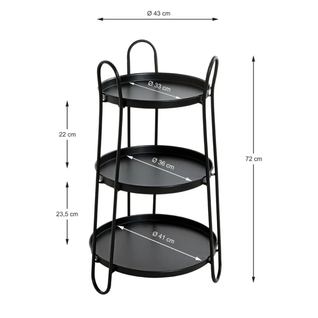 Table d'appoint 3 plateaux métal laqué noir