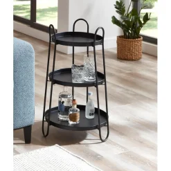 Table d'appoint 3 plateaux métal laqué noir