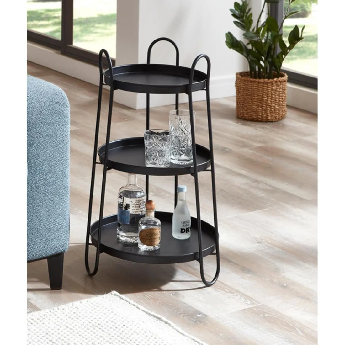 Table d'appoint 3 plateaux métal laqué noir