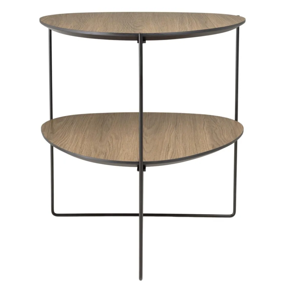 Table d'appoint 2 plateaux ovoïdes couleur mocha pieds métal JULIA