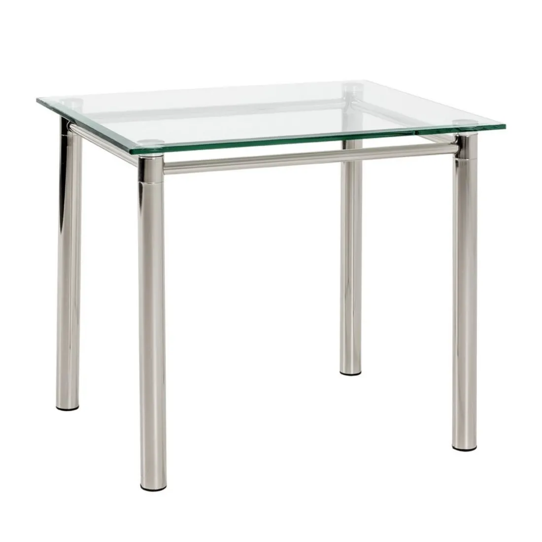 Table d'appoint acier chromé poli plateau en verre trempé
