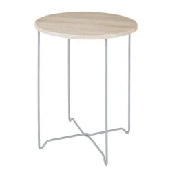 table d'appoint acier et effet chêne clair