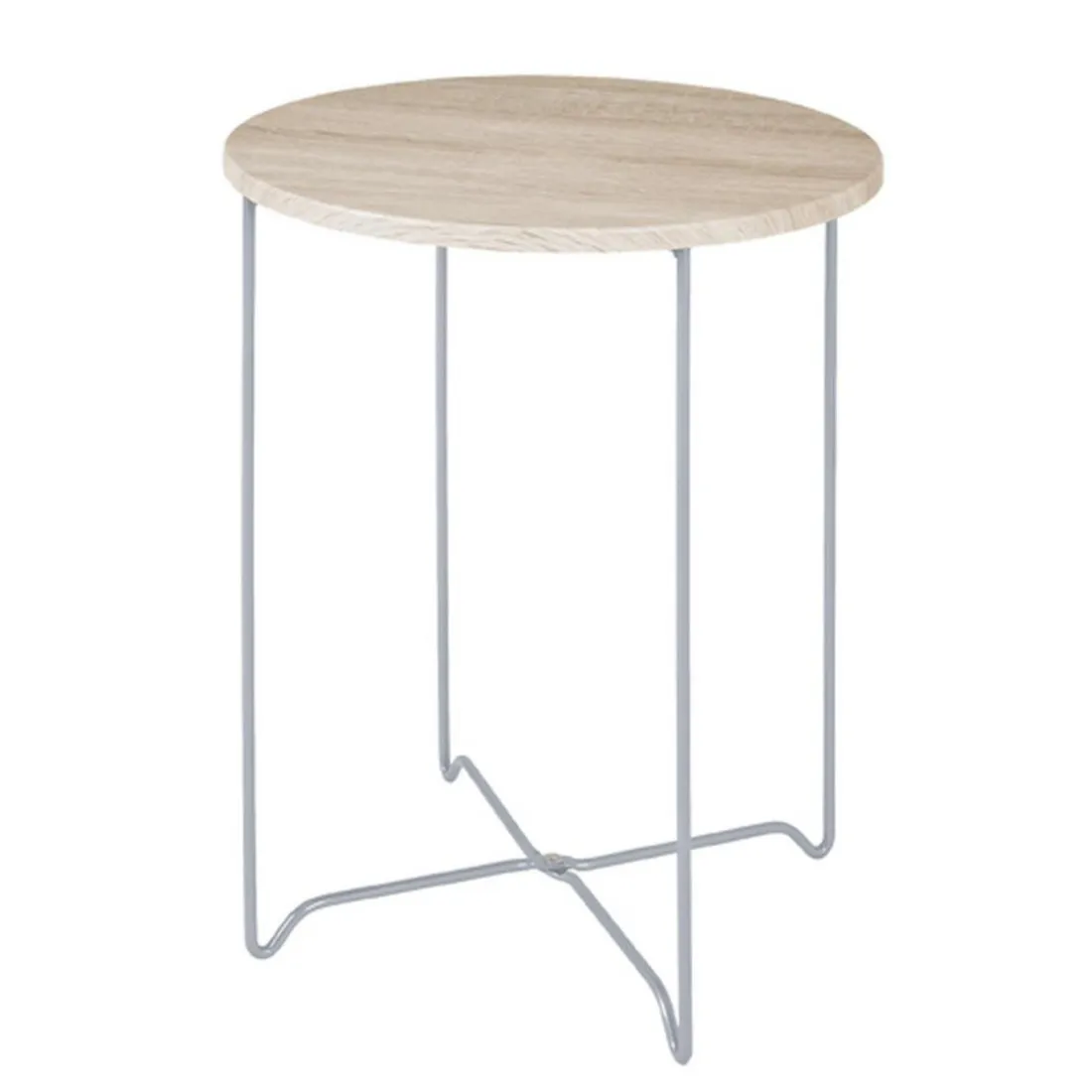 table d'appoint acier et effet chêne clair