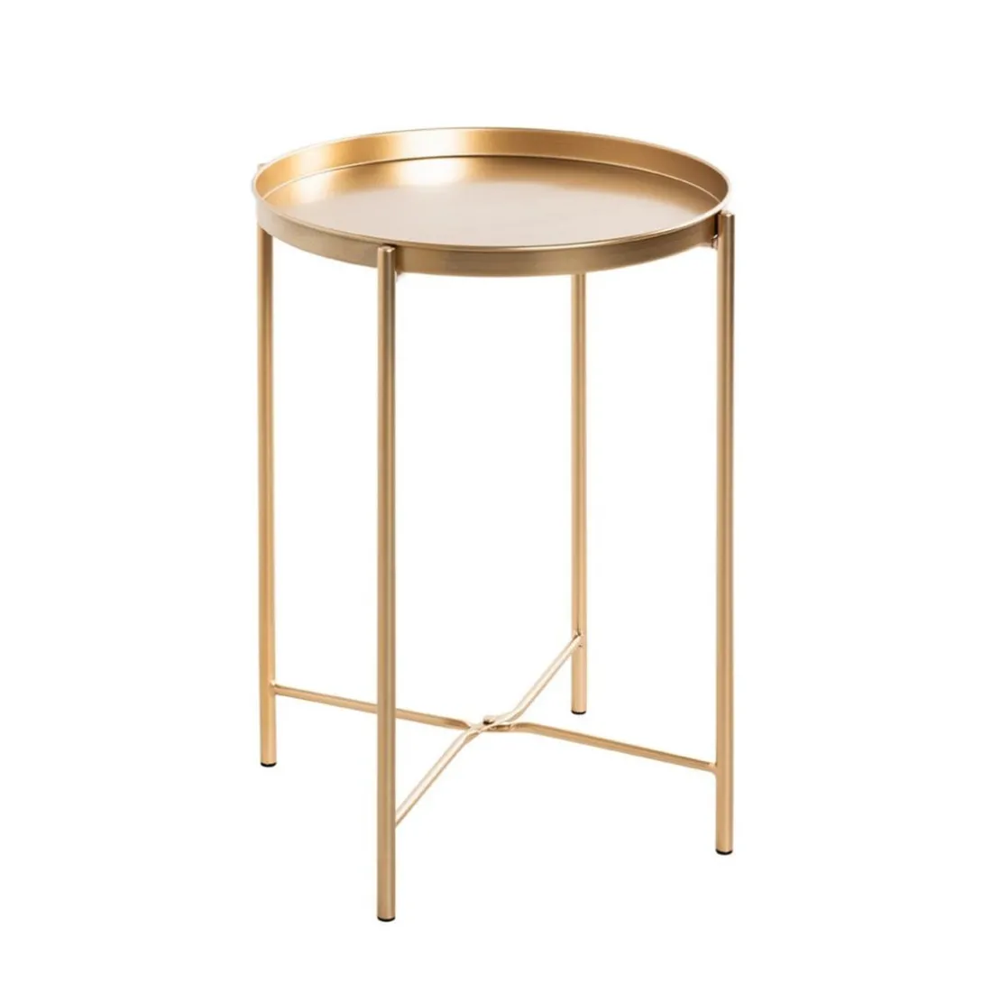 Table d'appoint acier laqué doré et plateau en métal laqué doré