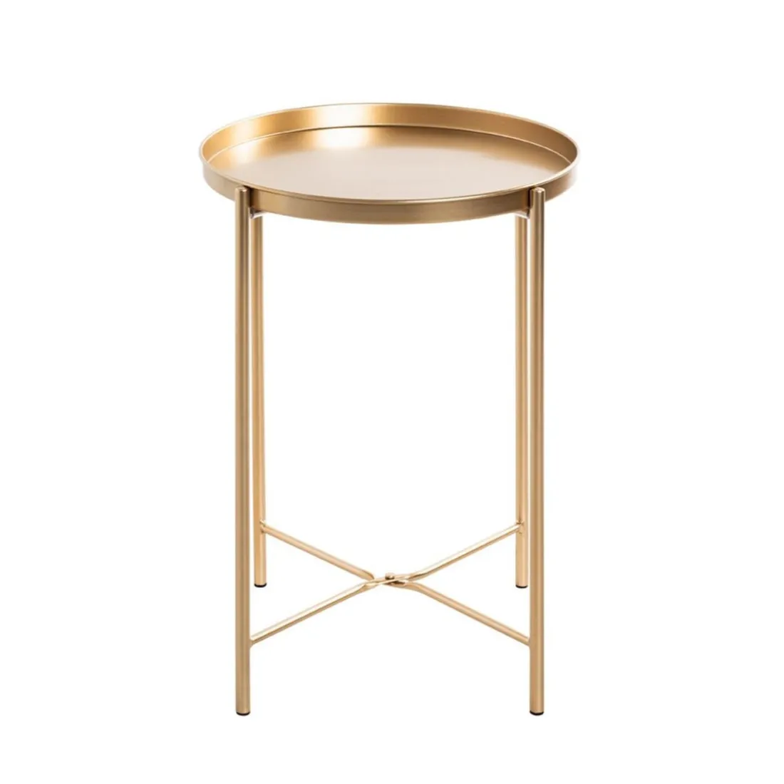 Table d'appoint acier laqué doré et plateau en métal laqué doré