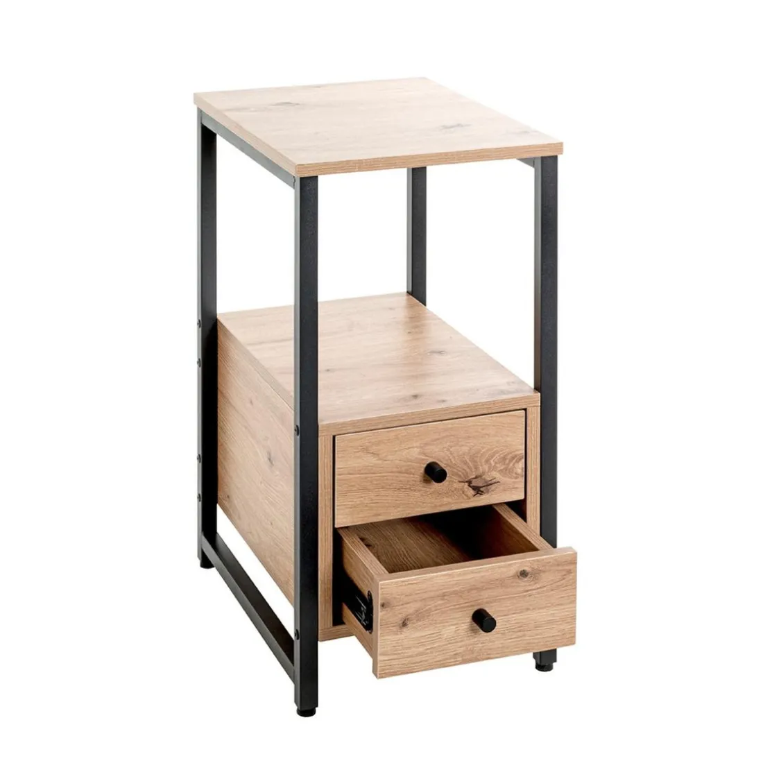 Table d'appoint avec deux tiroirs métal et bois