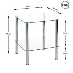 Table d'appoint avec double plateau verre transparent