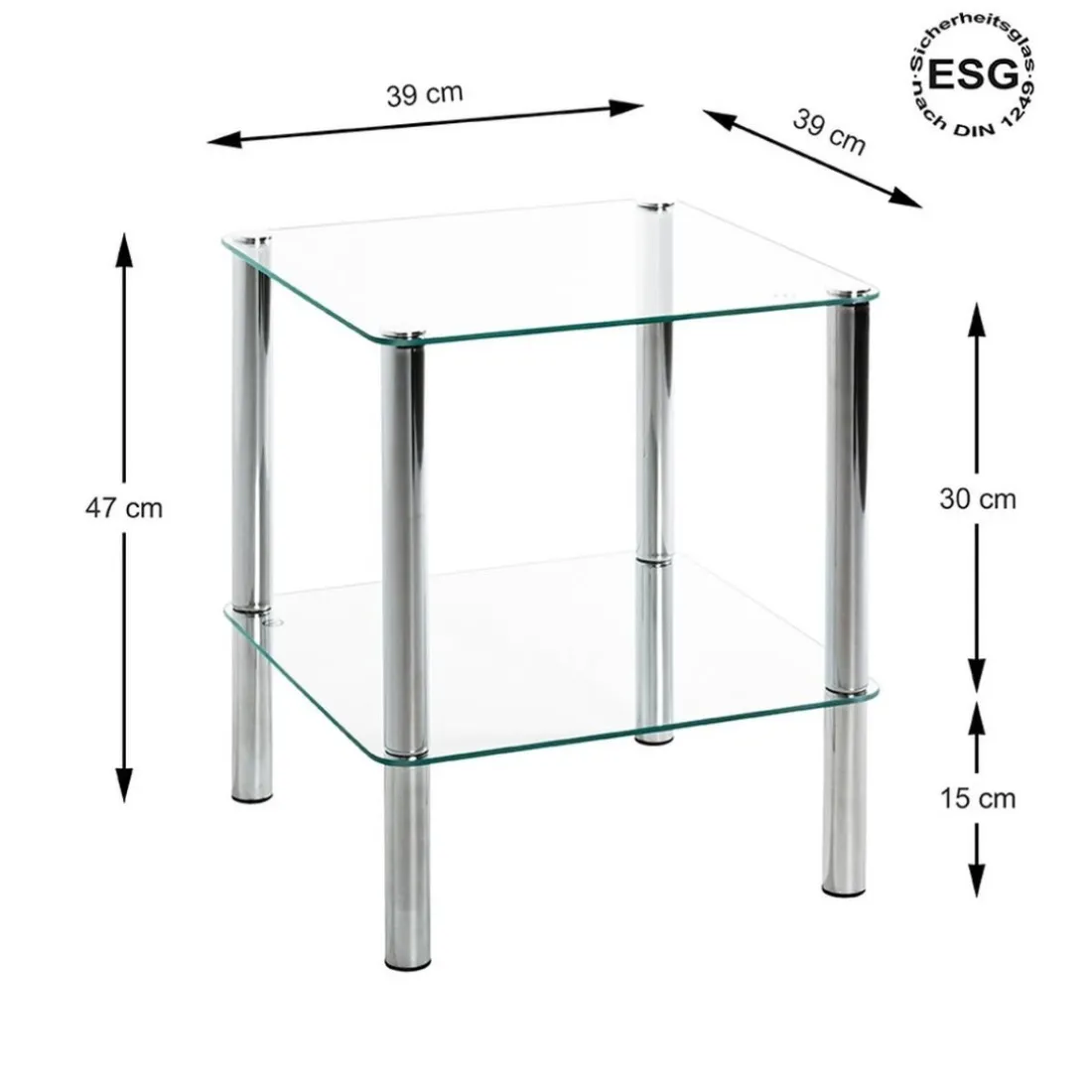 Table d'appoint avec double plateau verre transparent