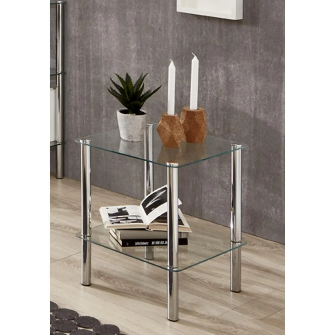 Table d'appoint avec double plateau verre transparent