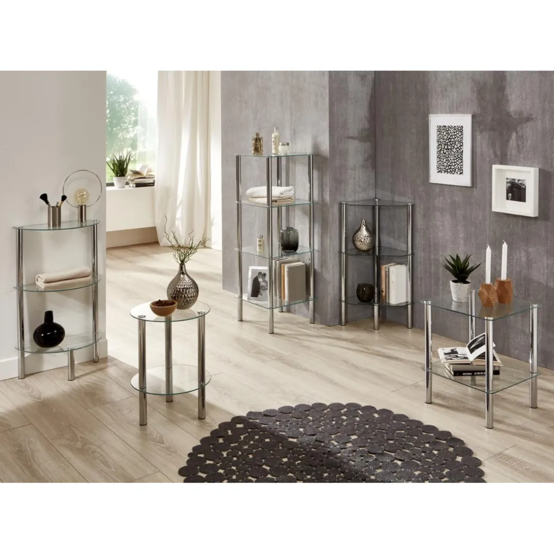 Table d'appoint avec double plateau verre transparent