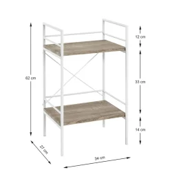 Table d'appoint Blanc avec 2 étages décor chêne clair et pieds en Métal