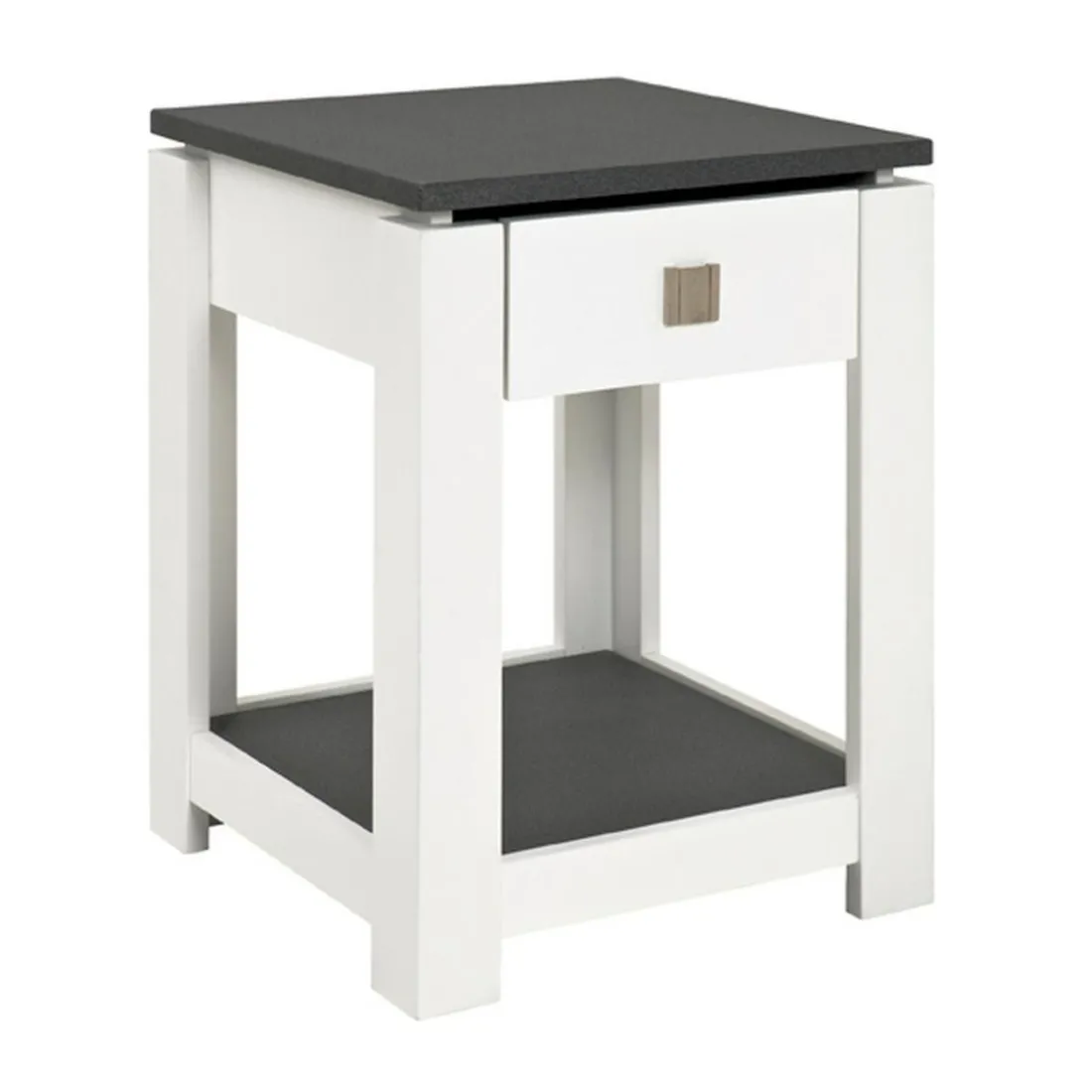 Table d'appoint blanc décor granit 1 tiroir