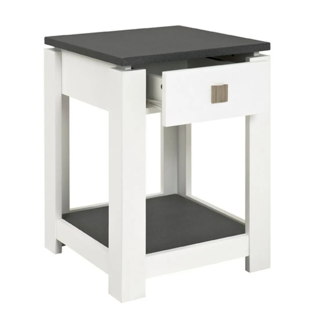 Table d'appoint blanc décor granit 1 tiroir