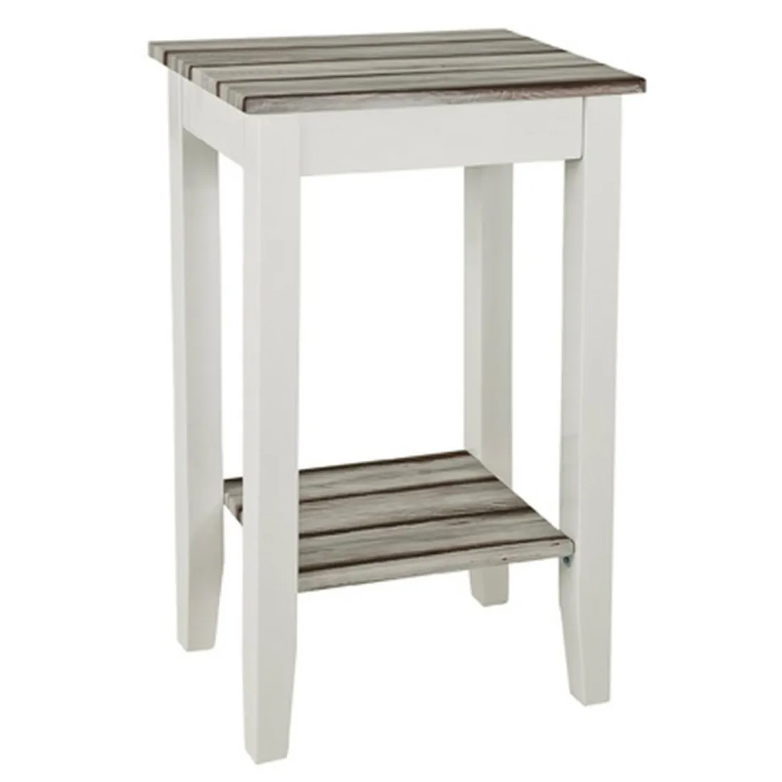 Table d'appoint blanc double plateau en décor pin