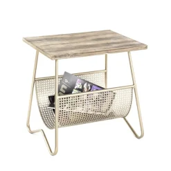 table d'appoint bois et tube d'acier laqué doré