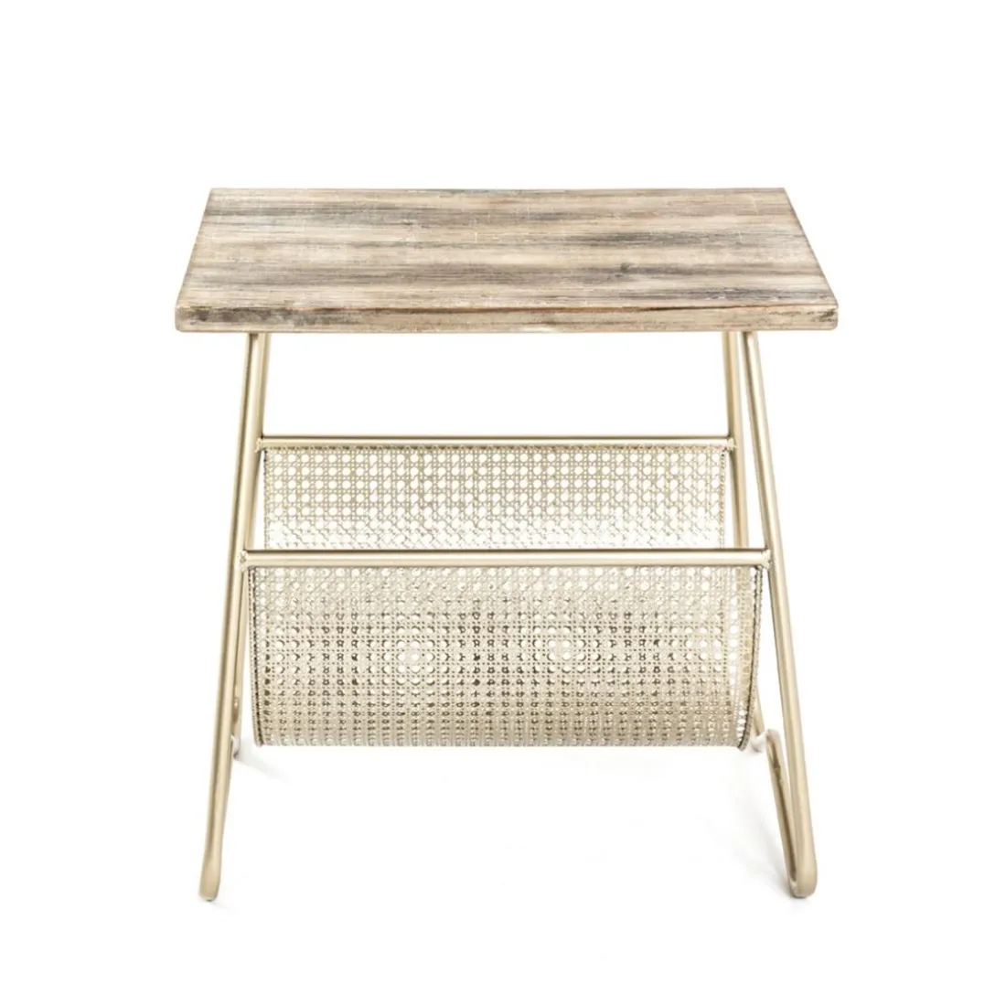 table d'appoint bois et tube d'acier laqué doré