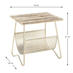 table d'appoint bois et tube d'acier laqué doré
