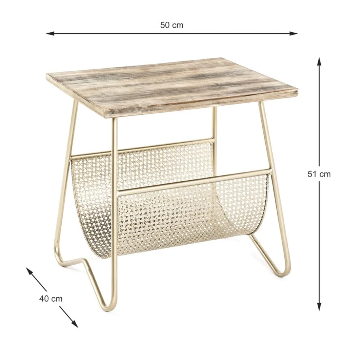 table d'appoint bois et tube d'acier laqué doré