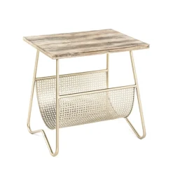 table d'appoint bois et tube d'acier laqué doré