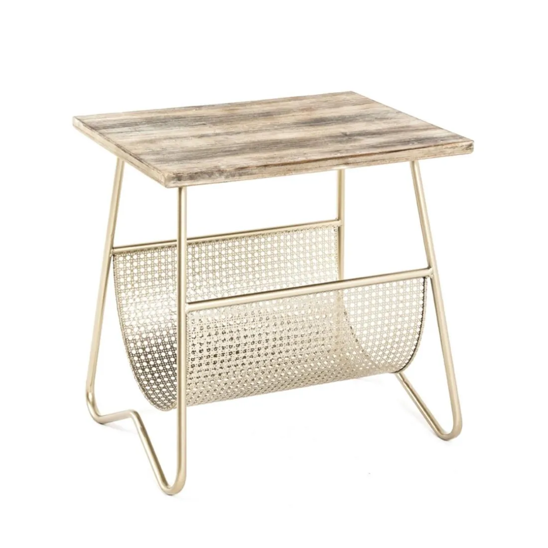 table d'appoint bois et tube d'acier laqué doré