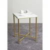 Table d'appoint carré en métal doré et plateau décor marbre