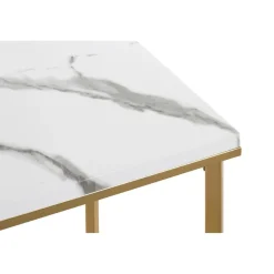 Table d'appoint carré en métal doré et plateau décor marbre