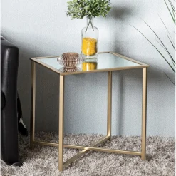 Table d'appoint carrée plateau miroir