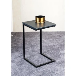 Table d'appoint design en métal plateau décor noir