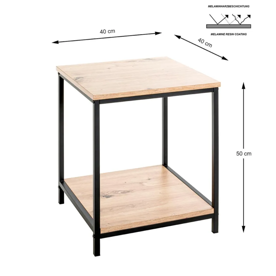 Table d'appoint deux niveaux plateaux décor chêne