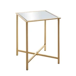 Table d'appoint Dorée en Métal laqué et plateau en miroir