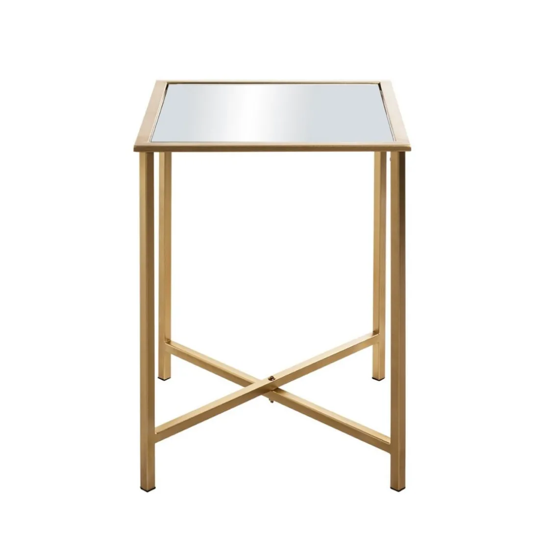 Table d'appoint Dorée en Métal laqué et plateau en miroir