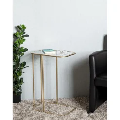 Table d'appoint Dorée en Métal laqué et plateau en Verre trempé