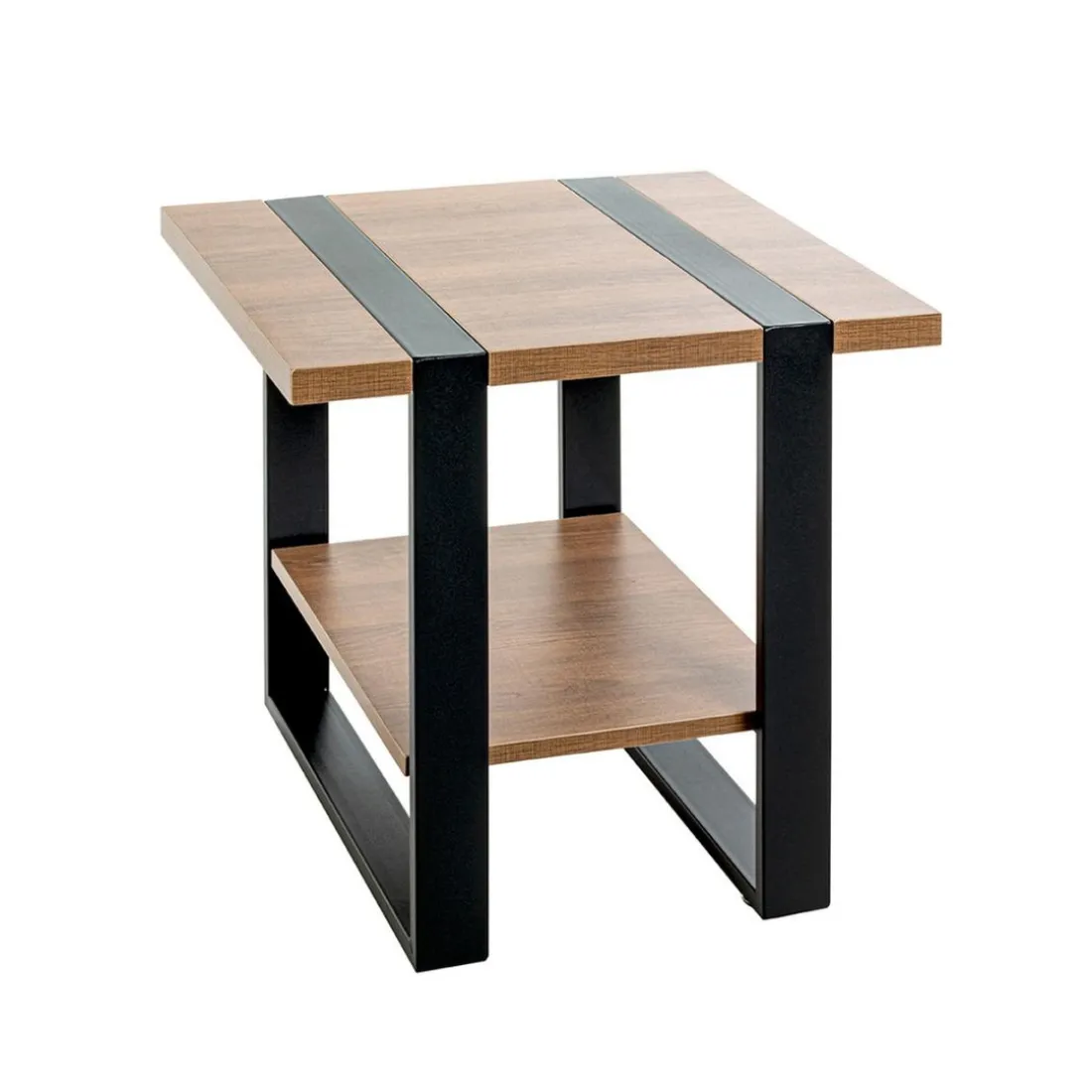 Table d'appoint double plateau en décor chène