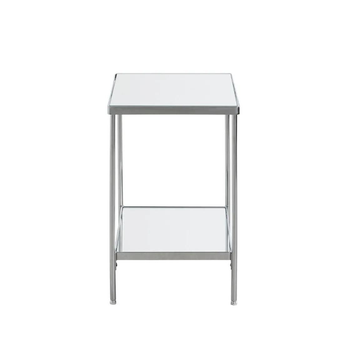 Table d'appoint en acier chromé et étagères en verre miroir