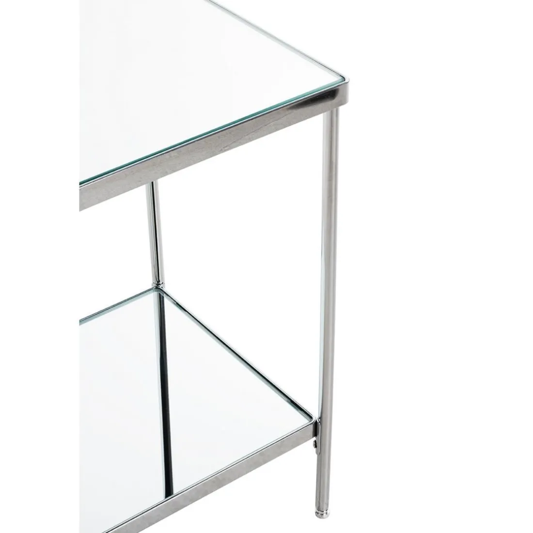 Table d'appoint en acier chromé et étagères en verre miroir