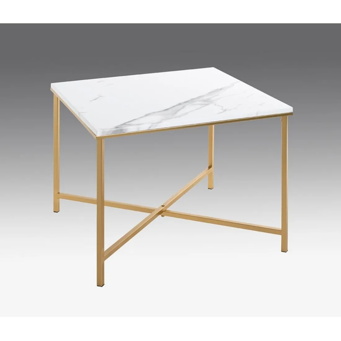Table d'appoint en acier doré et plateau décor marbre