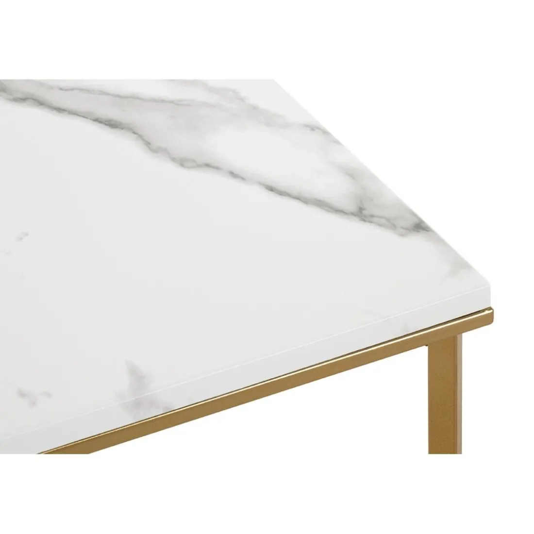 Table d'appoint en acier doré et plateau décor marbre
