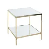 Table d'appoint en acier laitonné et étagères en verre miroir