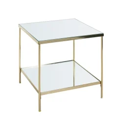 Table d'appoint en acier laitonné et étagères en verre miroir