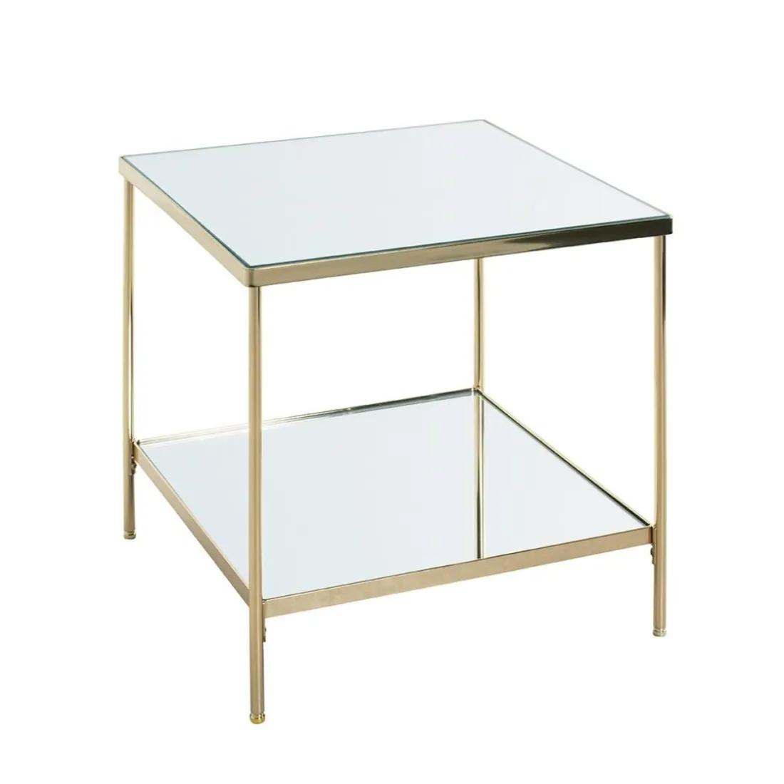 Table d'appoint en acier laitonné et étagères en verre miroir