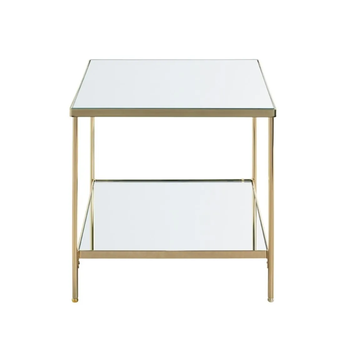 Table d'appoint en acier laitonné et étagères en verre miroir