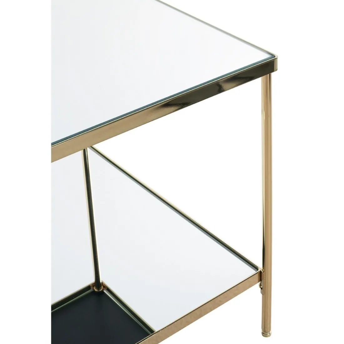 Table d'appoint en acier laitonné et étagères en verre miroir