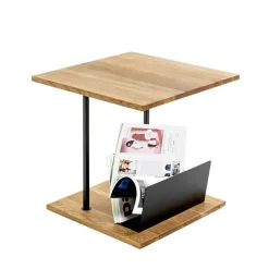 Table d'appoint en chène porte journeaux integré