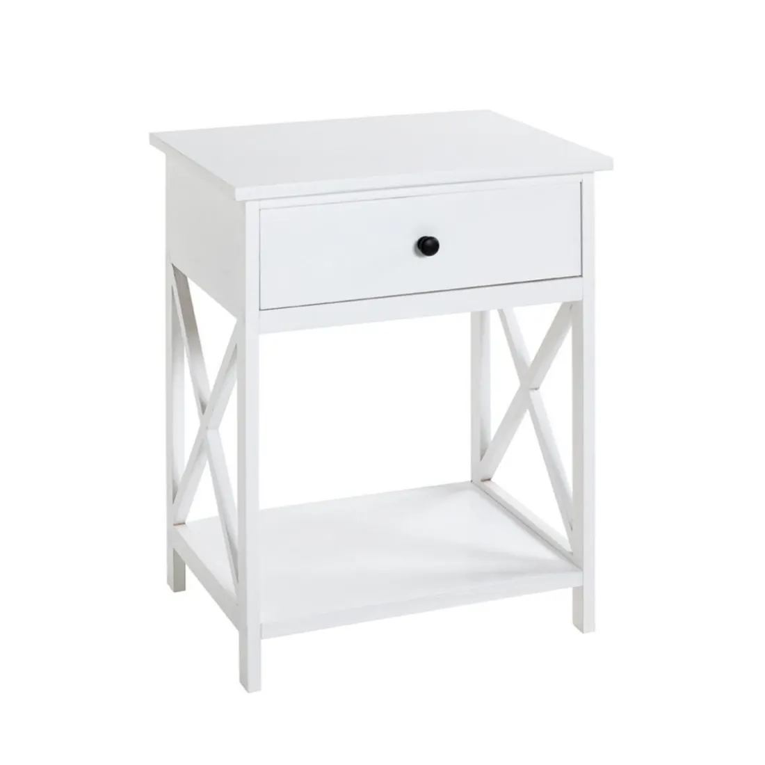 table d'appoint en MDF laqué blanc, avec 1 tiroir
