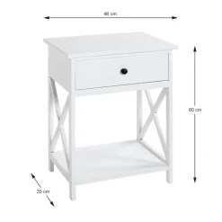 table d'appoint en MDF laqué blanc, avec 1 tiroir